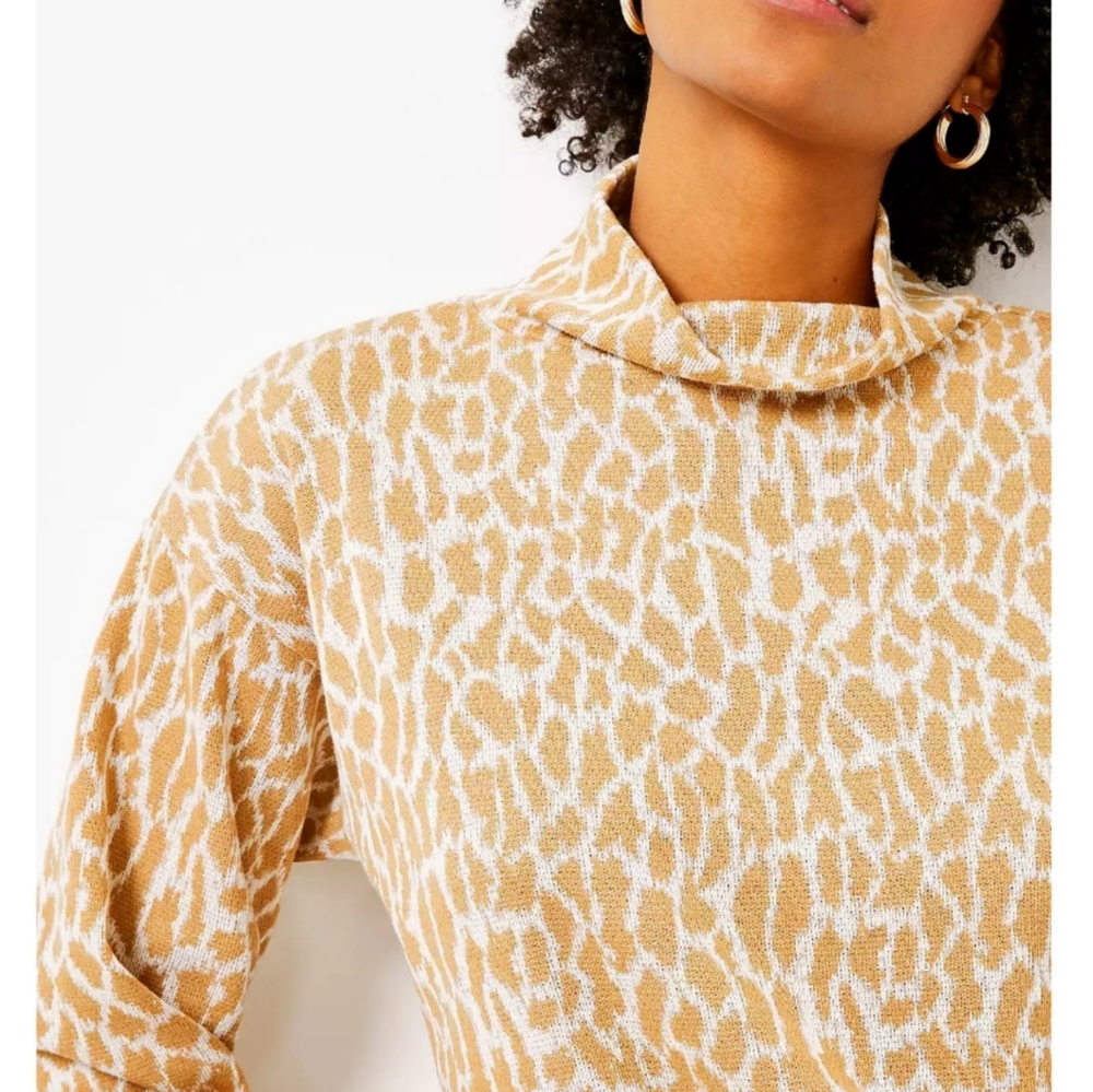 Loft Animal Print Mock Neck Long Sleeves Top - Picture 2 of 5